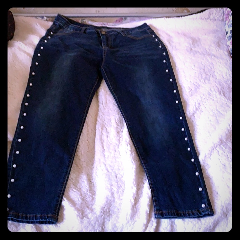 SHEIN jeans with faux pearls